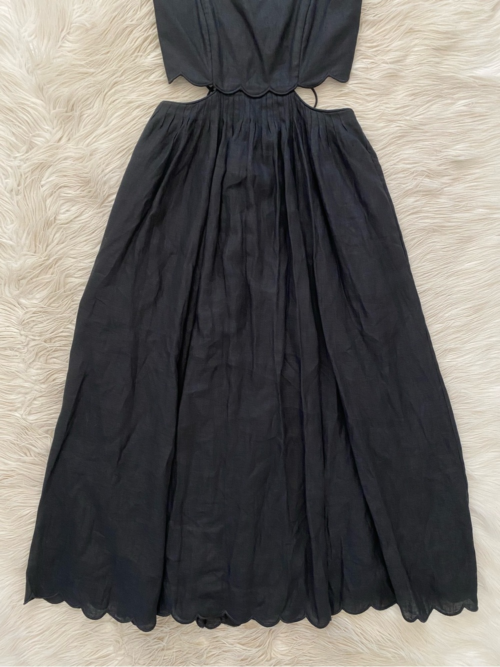 Zimmermann Petite Jude Scallop Midi Dress Black Linen Lace Up Back Vacation 0P - Picture 6 of 16